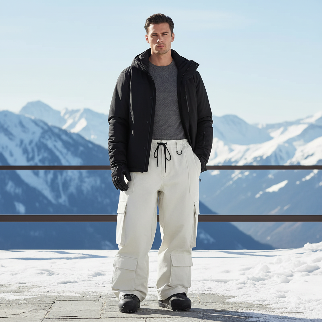 Pantalon De Ski Blanc Cassé Cargo Ample Imperméable - Polyester