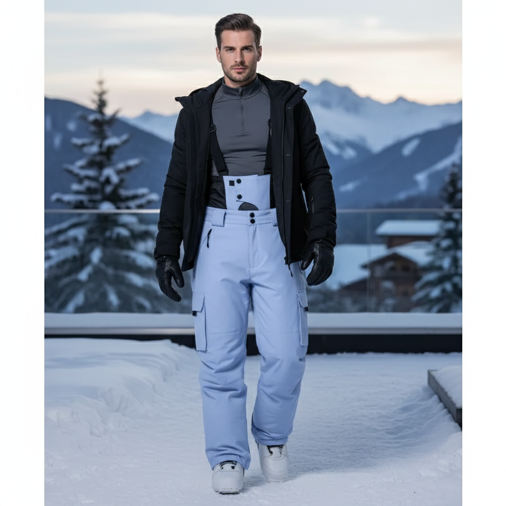 Pantalon De Ski Bleu Ciel Ample Bretelles Homme Hiver - Polyester