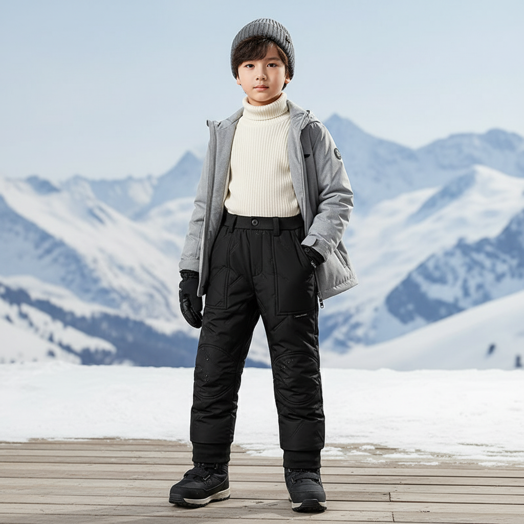 Pantalon De Ski Enfant Noir Matelassé Épais Imperméable - Polyester