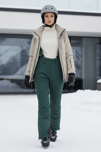 Pantalon De Ski Vert Bretelles Imperméable Femme - Polyester