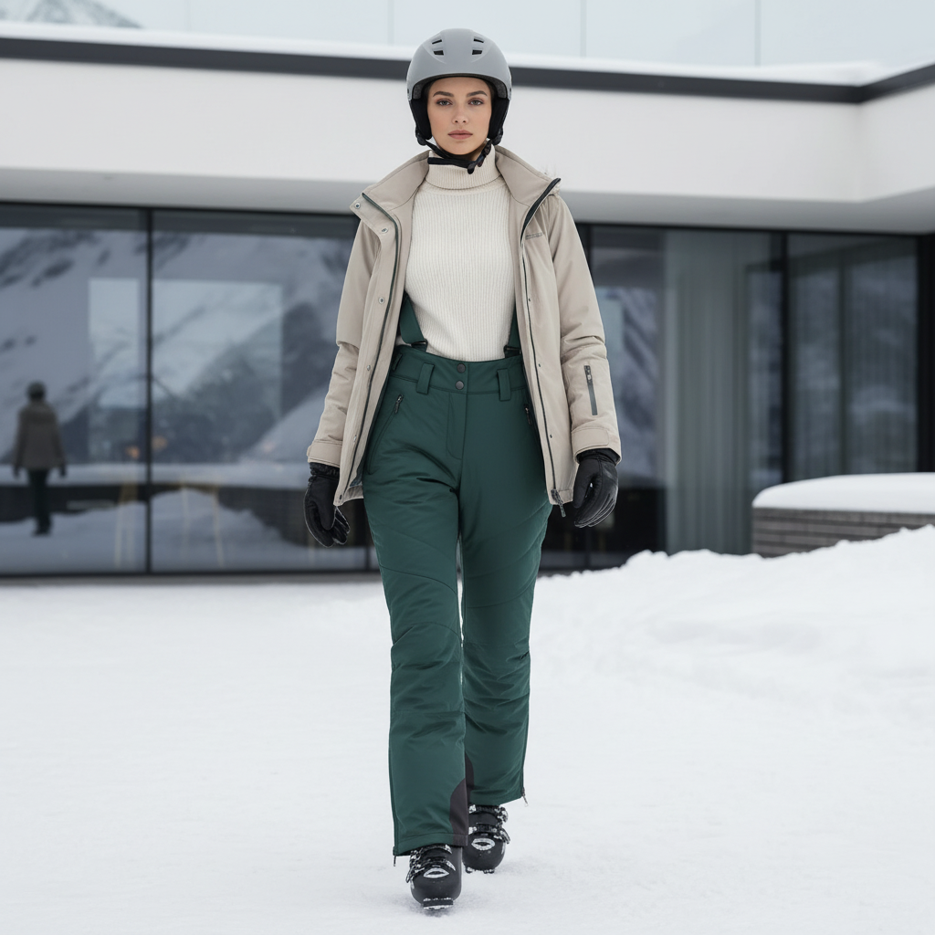 Pantalon De Ski Vert Bretelles Imperméable Femme - Polyester