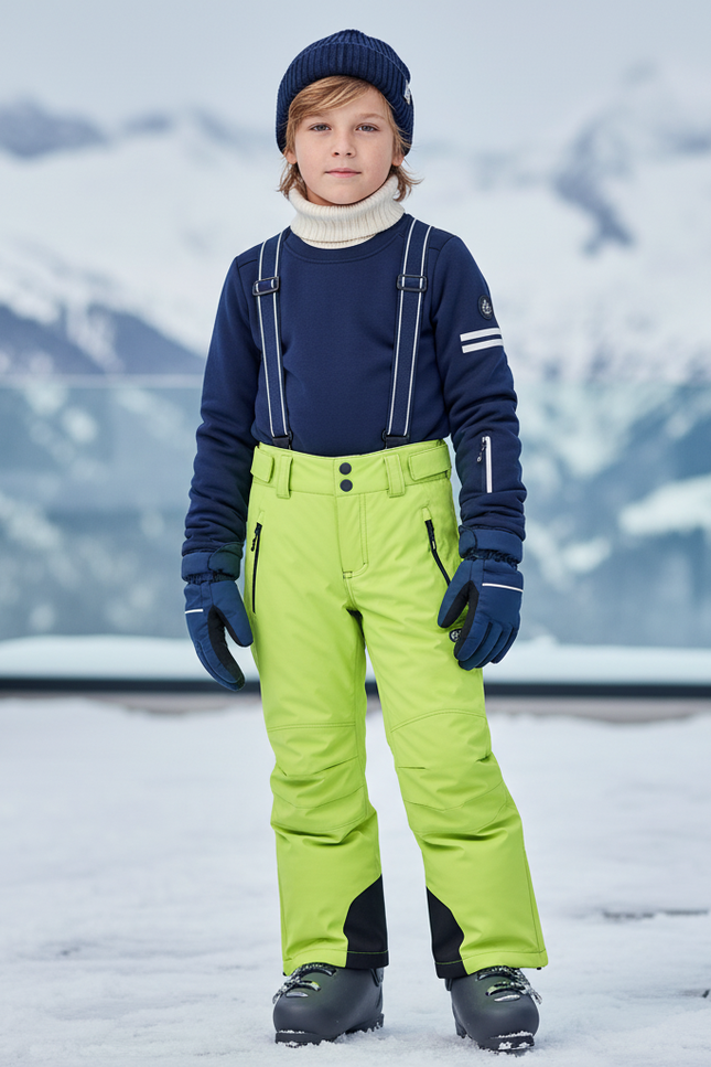 Pantalon De Ski Vert Fluorescent Enfant Imperméable Bretelles - Polyester