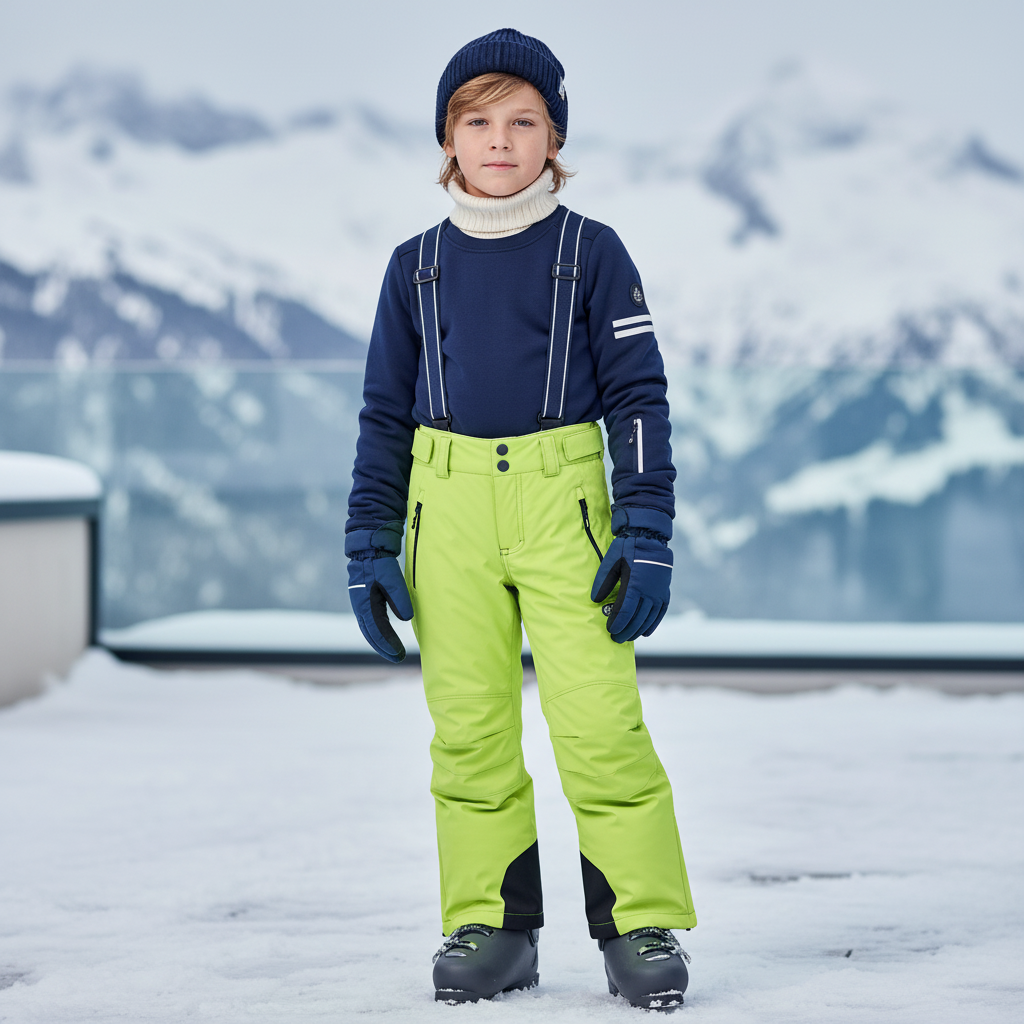 Pantalon De Ski Vert Fluorescent Enfant Imperméable Bretelles - Polyester