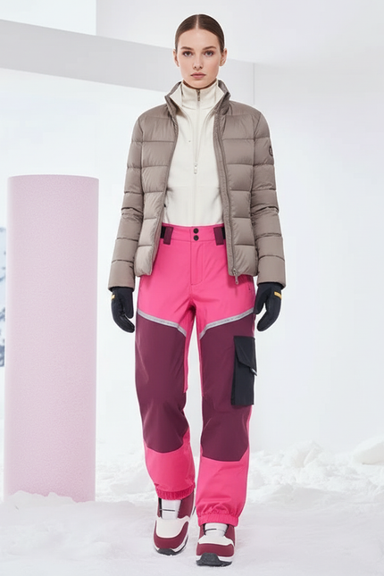 Pantalon De Ski Rose Bicolore Cargo Imperméable Femme - Polyester