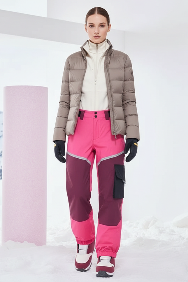 Pantalon De Ski Rose Bicolore Cargo Imperméable Femme - Polyester