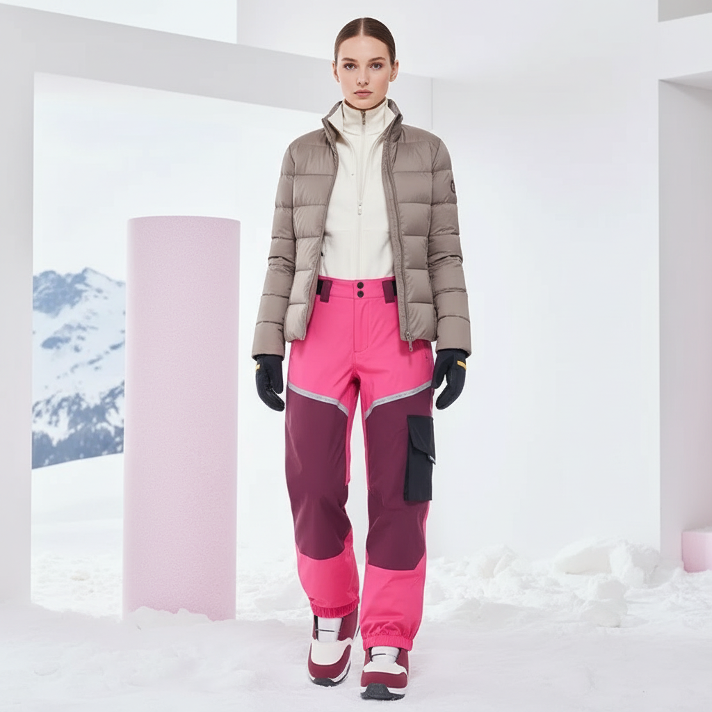 Pantalon De Ski Rose Bicolore Cargo Imperméable Femme - Polyester
