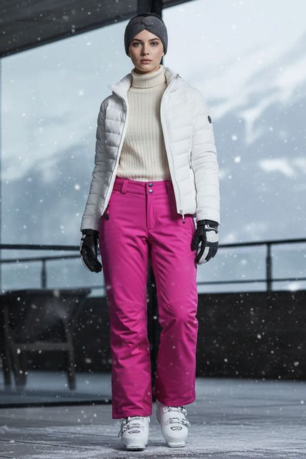 Pantalon De Ski Rose Vif Imperméable Femme Coupe Droite - Polyester