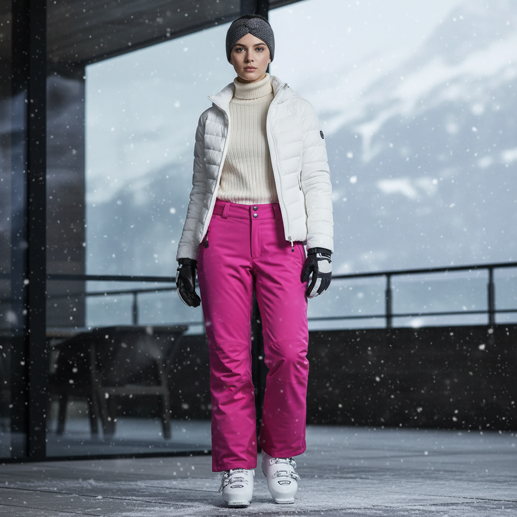 Pantalon De Ski Rose Vif Imperméable Femme Coupe Droite - Polyester
