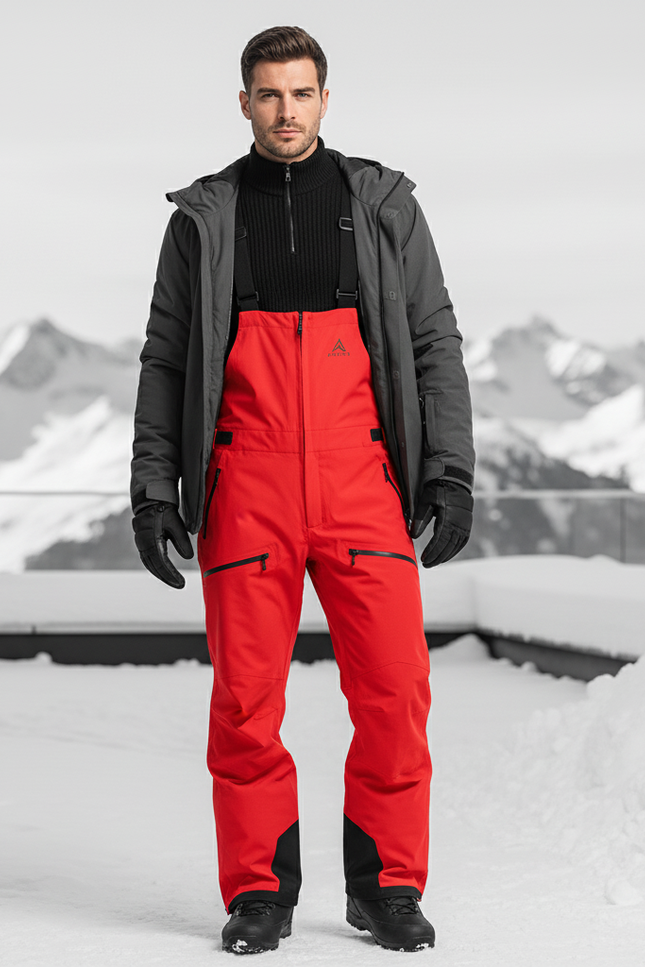 Pantalon De Ski Rouge Homme Imperméable Bretelles Ample - Polyester