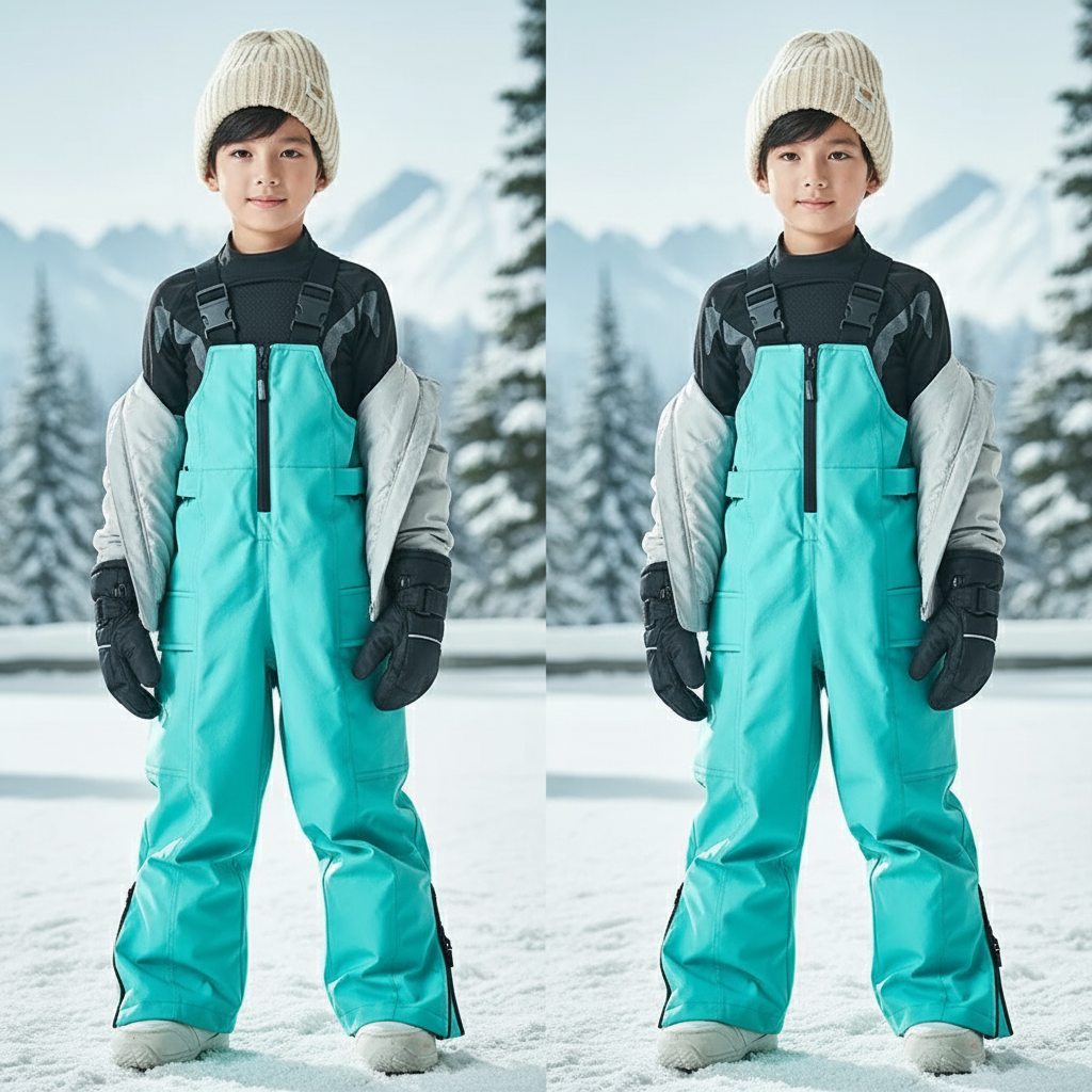 Pantalon De Ski Enfant Turquoise Imperméable Bretelles Matelassé - Vert Polyester