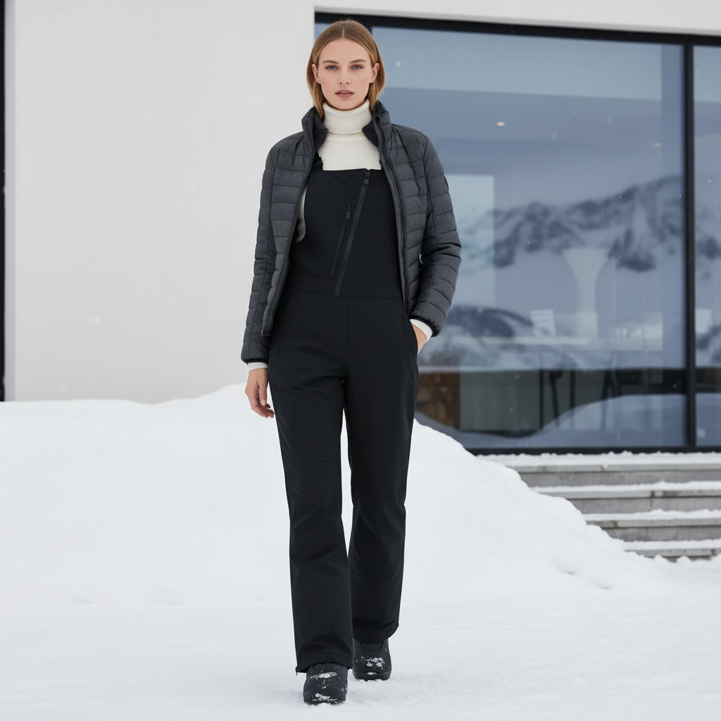 Pantalon De Ski Noir Hiver Salopette Imperméable Femme - Polyester