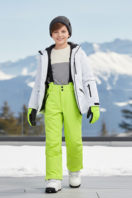 Pantalon De Ski Enfant Vert Fluo Imperméable Salopette Hiver - Polyester
