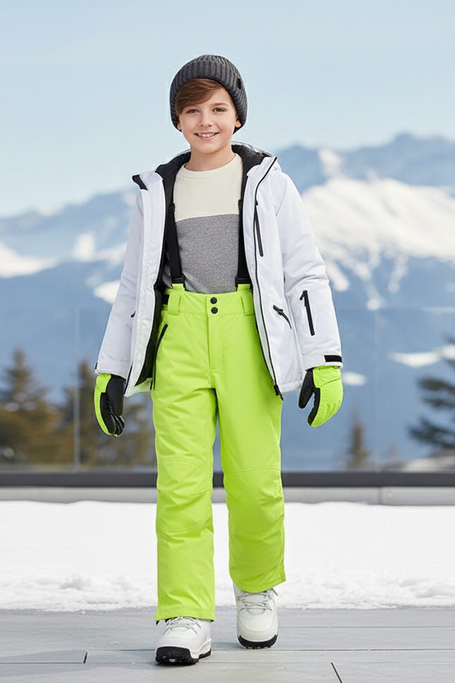 Pantalon De Ski Enfant Vert Fluo Imperméable Salopette Hiver - Polyester