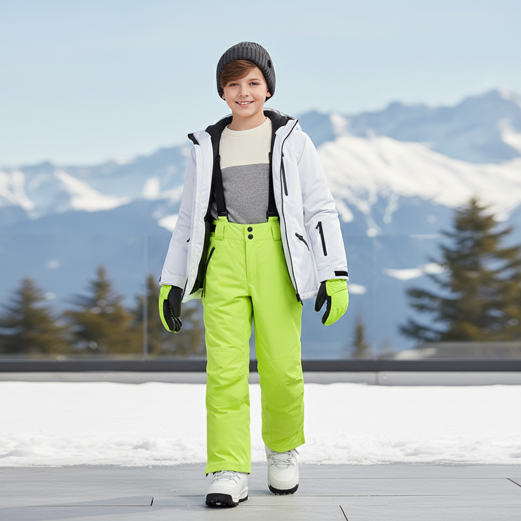Pantalon De Ski Enfant Vert Fluo Imperméable Salopette Hiver - Polyester