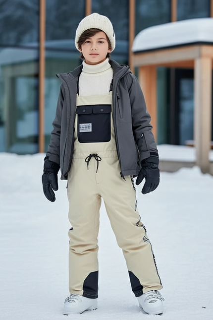 Pantalon De Ski Beige Bretelles Imperméable Enfant Hiver - Polyester
