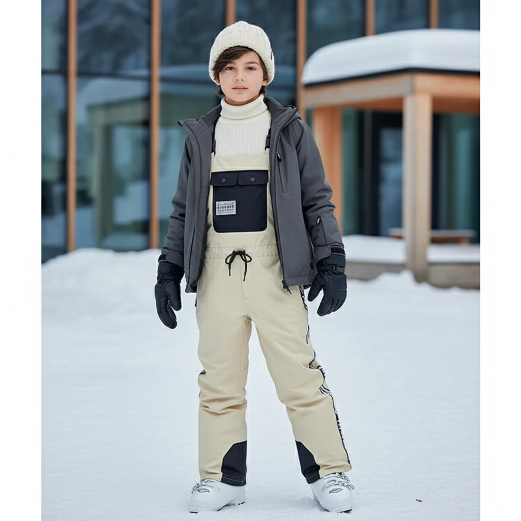 Pantalon De Ski Beige Bretelles Imperméable Enfant Hiver - Polyester