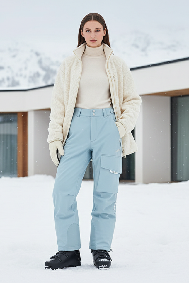 Pantalon De Ski Bleu Ciel Cargo Imperméable Femme Hiver - Polyester
