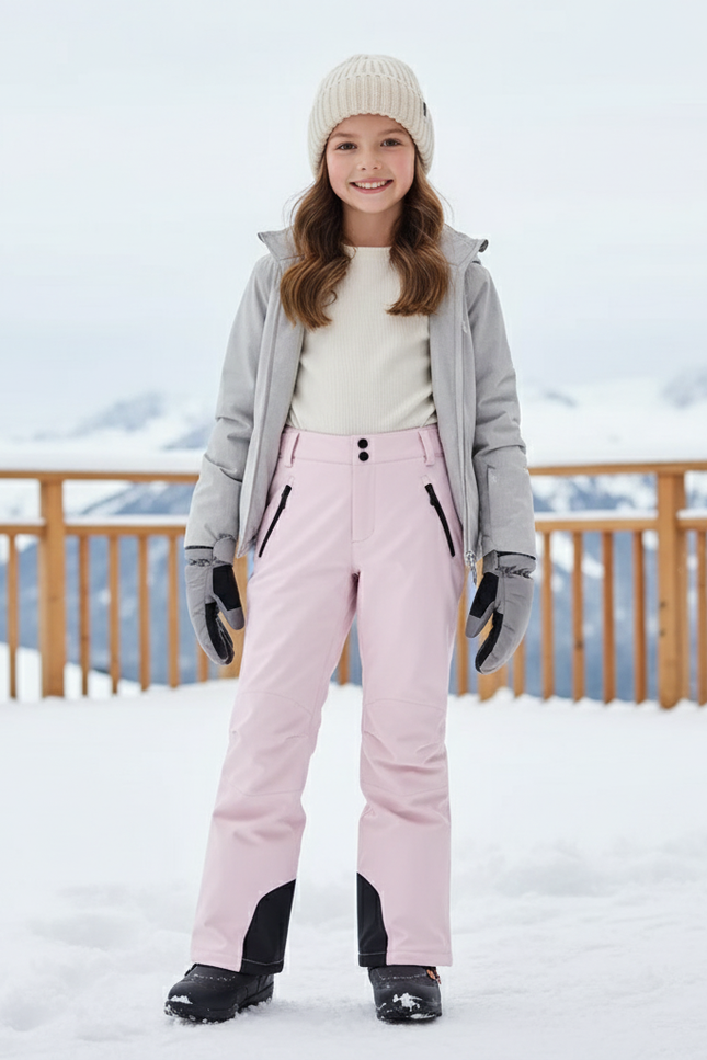 Pantalon De Ski Rose Pâle Imperméable Coupe Droite - Polyester