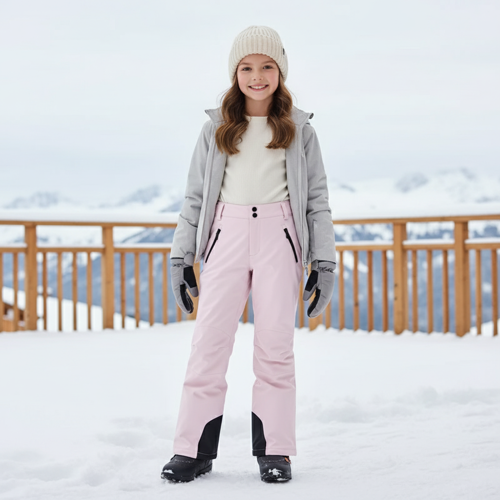 Pantalon De Ski Rose Pâle Imperméable Coupe Droite - Polyester