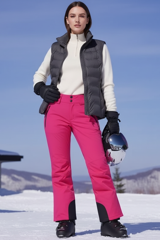 Pantalon De Ski Rose Femme Imperméable Chaud Coupe Droite - Polyester