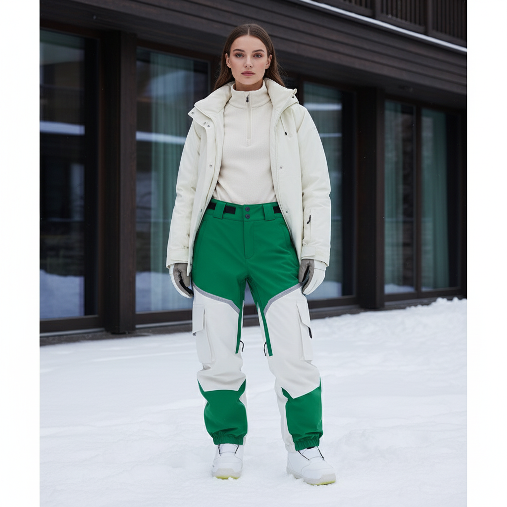 Pantalon De Ski Vert Blanc Cargo Imperméable Femme - Multicolore Polyester