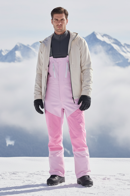 Pantalon De Ski Rose Imperméable Homme Salopette Coupe Droite - Polyester