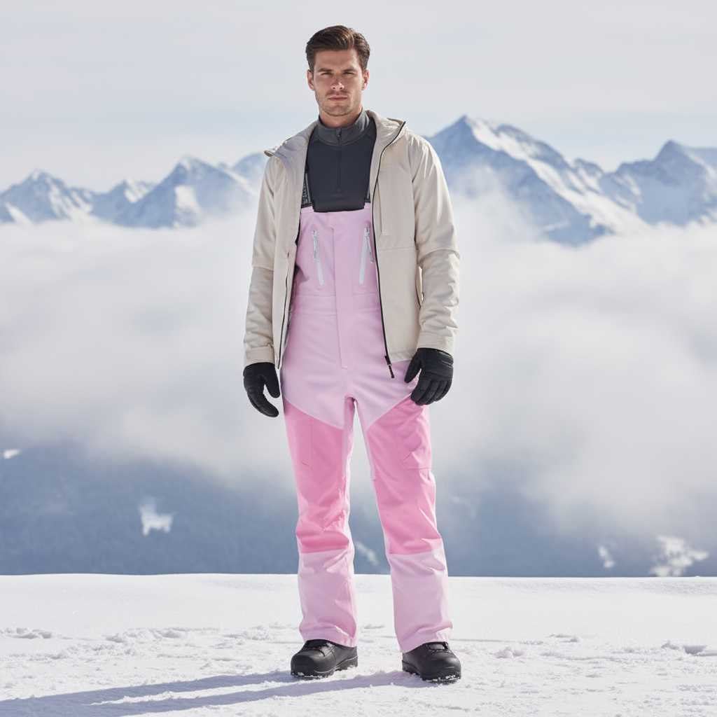 Pantalon De Ski Rose Imperméable Homme Salopette Coupe Droite - Polyester