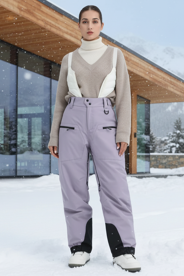 Pantalon De Ski Femme Taille Haute - Violet Polyester