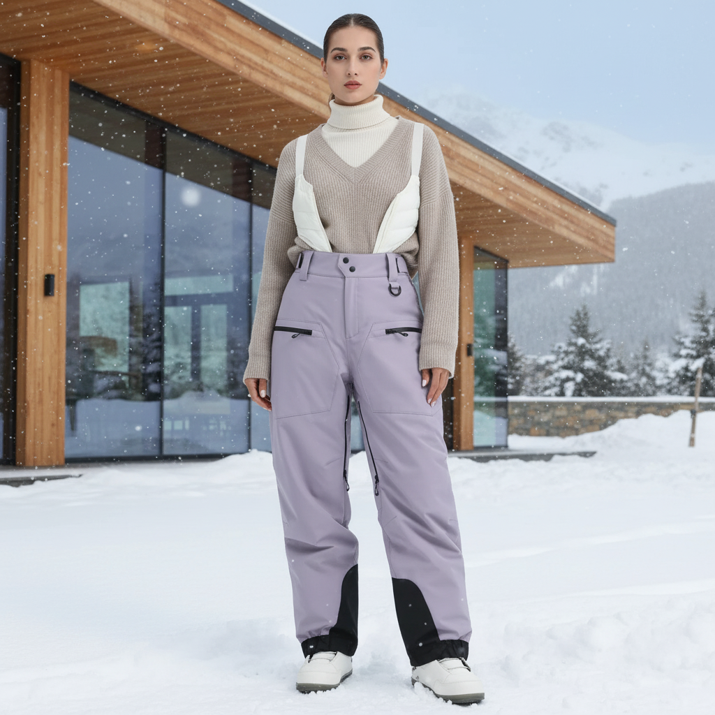 Pantalon De Ski Femme Taille Haute - Violet Polyester