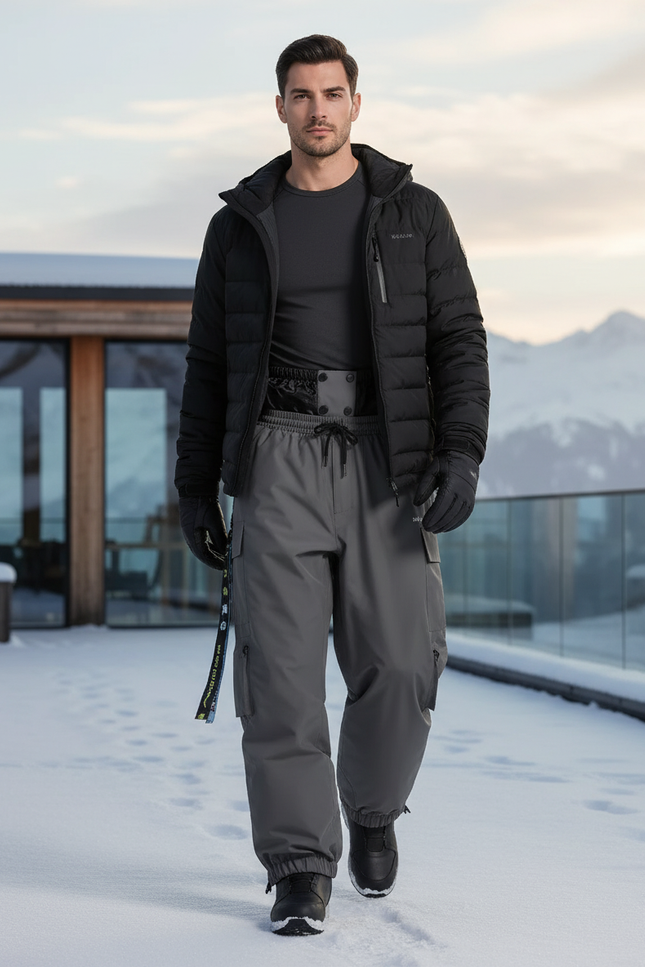Pantalon De Ski Gris Imperméable Cargo Homme Hiver - Polyester