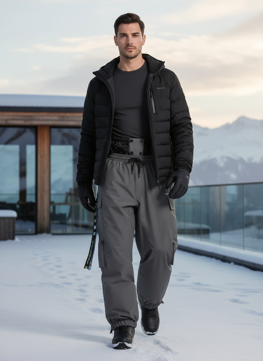 Pantalon De Ski Gris Imperméable Cargo Homme Hiver - Polyester