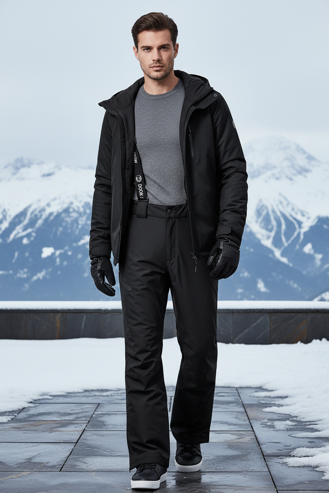 Pantalon De Ski Noir Imperméable Coupe-Vent Bretelles Homme - Polyester
