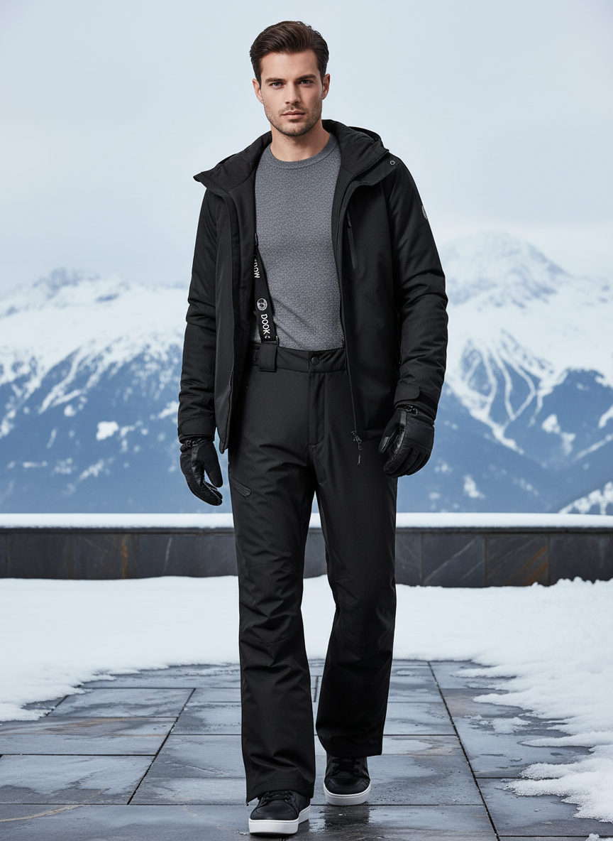 Pantalon De Ski Noir Imperméable Coupe-Vent Bretelles Homme - Polyester