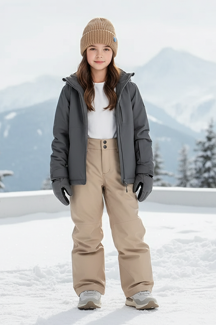 Pantalon De Ski Enfant Beige Imperméable Chaud Hiver - Polyester