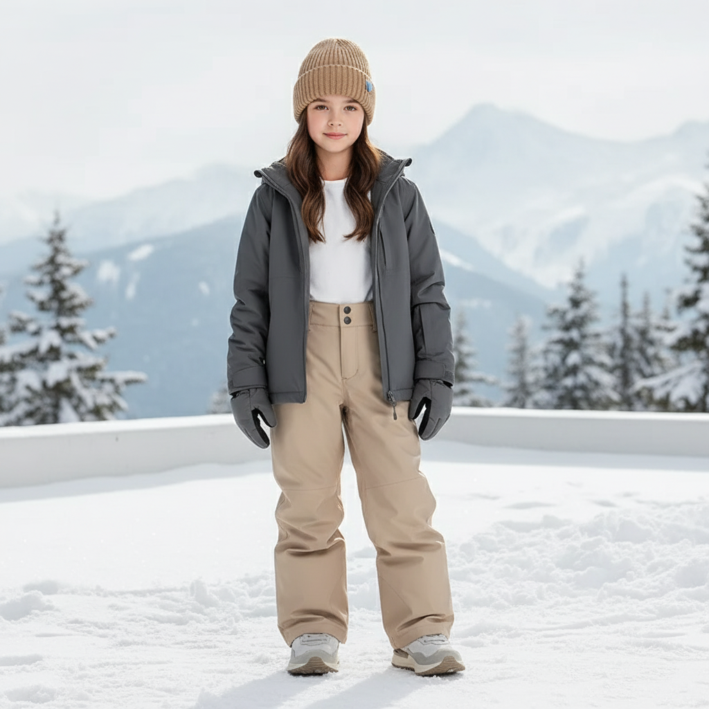 Pantalon De Ski Enfant Beige Imperméable Chaud Hiver - Polyester