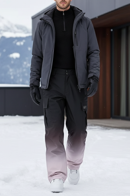 Pantalon De Ski Dégradé Noir Rose Imperméable Cargo Homme - Multicolore Polyester