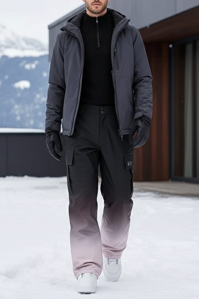 Pantalon De Ski Dégradé Noir Rose Imperméable Cargo Homme - Multicolore Polyester