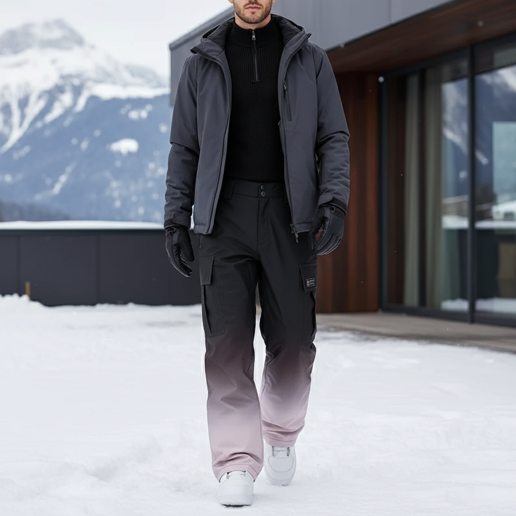 Pantalon De Ski Dégradé Noir Rose Imperméable Cargo Homme - Multicolore Polyester