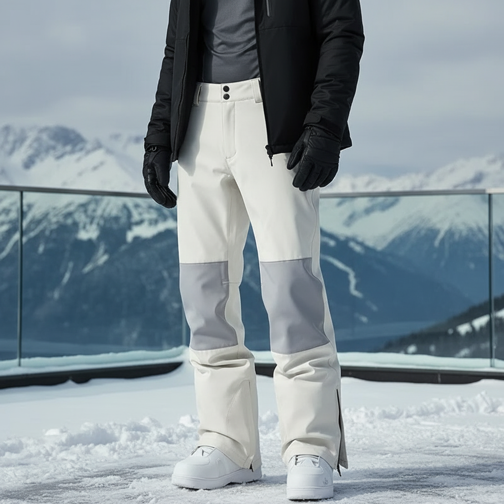Pantalon De Ski Blanc Gris Coupe Droite Homme - Polyester