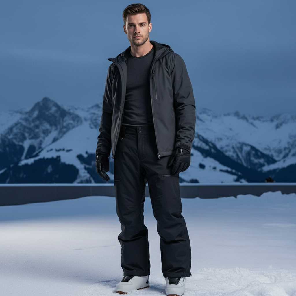 Pantalon De Ski Noir Imperméable Thermique Décontracté Homme - Polyester