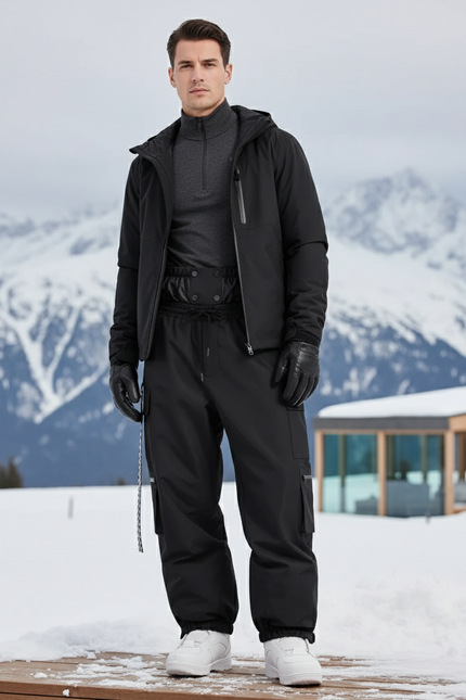 Pantalon De Ski Noir Cargo Imperméable Chaud Homme - Polyester