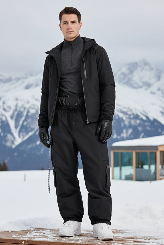 Pantalon De Ski Noir Cargo Imperméable Chaud Homme - Polyester