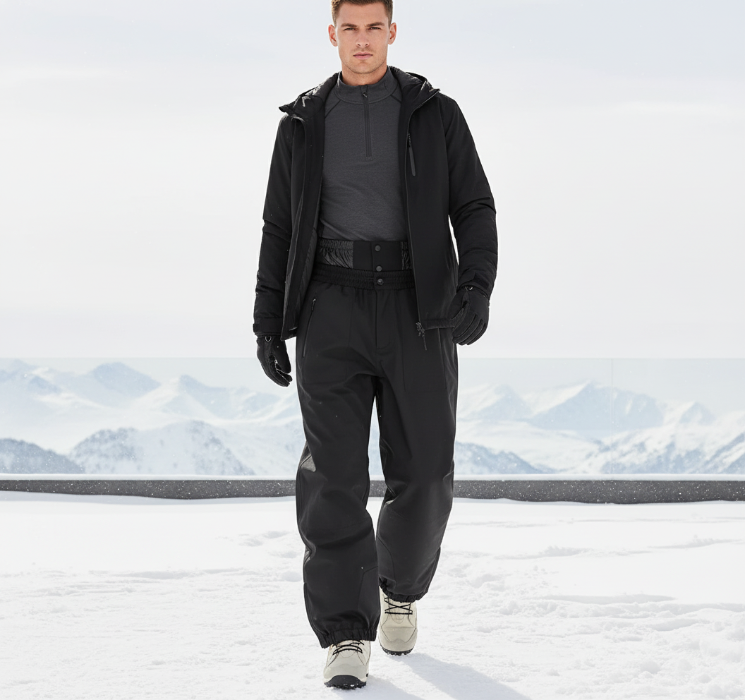 Pantalon De Ski Homme Noir Ample Imperméable Hiver - Polyester