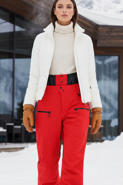 Pantalon De Ski Rouge Ample Imperméable Thermique Hiver - Polyester