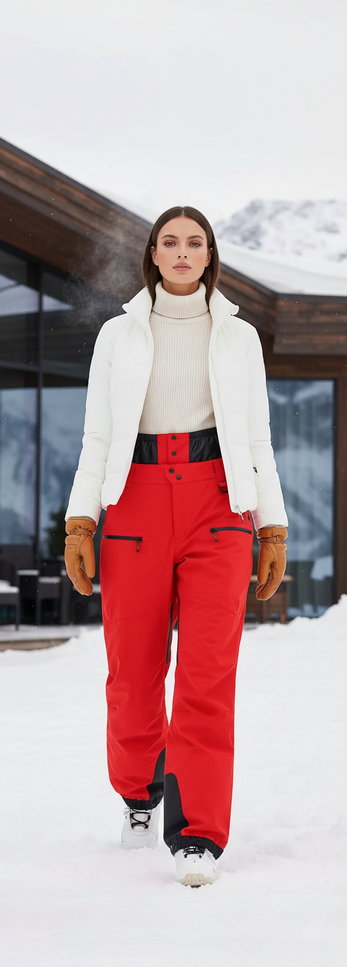 Pantalon De Ski Rouge Ample Imperméable Thermique Hiver - Polyester
