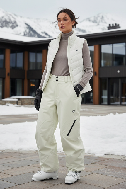 Pantalon De Ski Crème Ample Imperméable Femme - Blanc Polyester