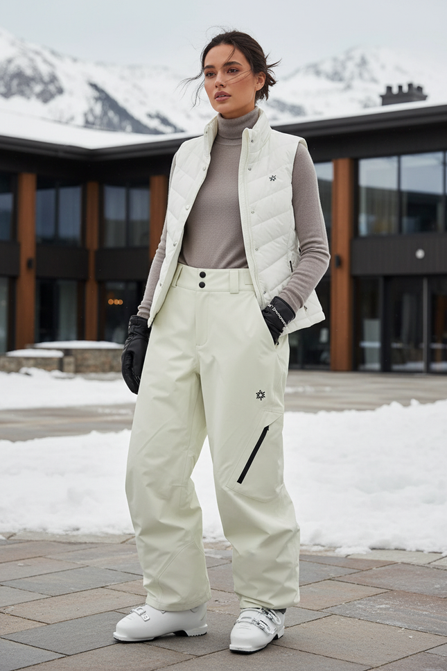Pantalon De Ski Crème Ample Imperméable Femme - Blanc Polyester