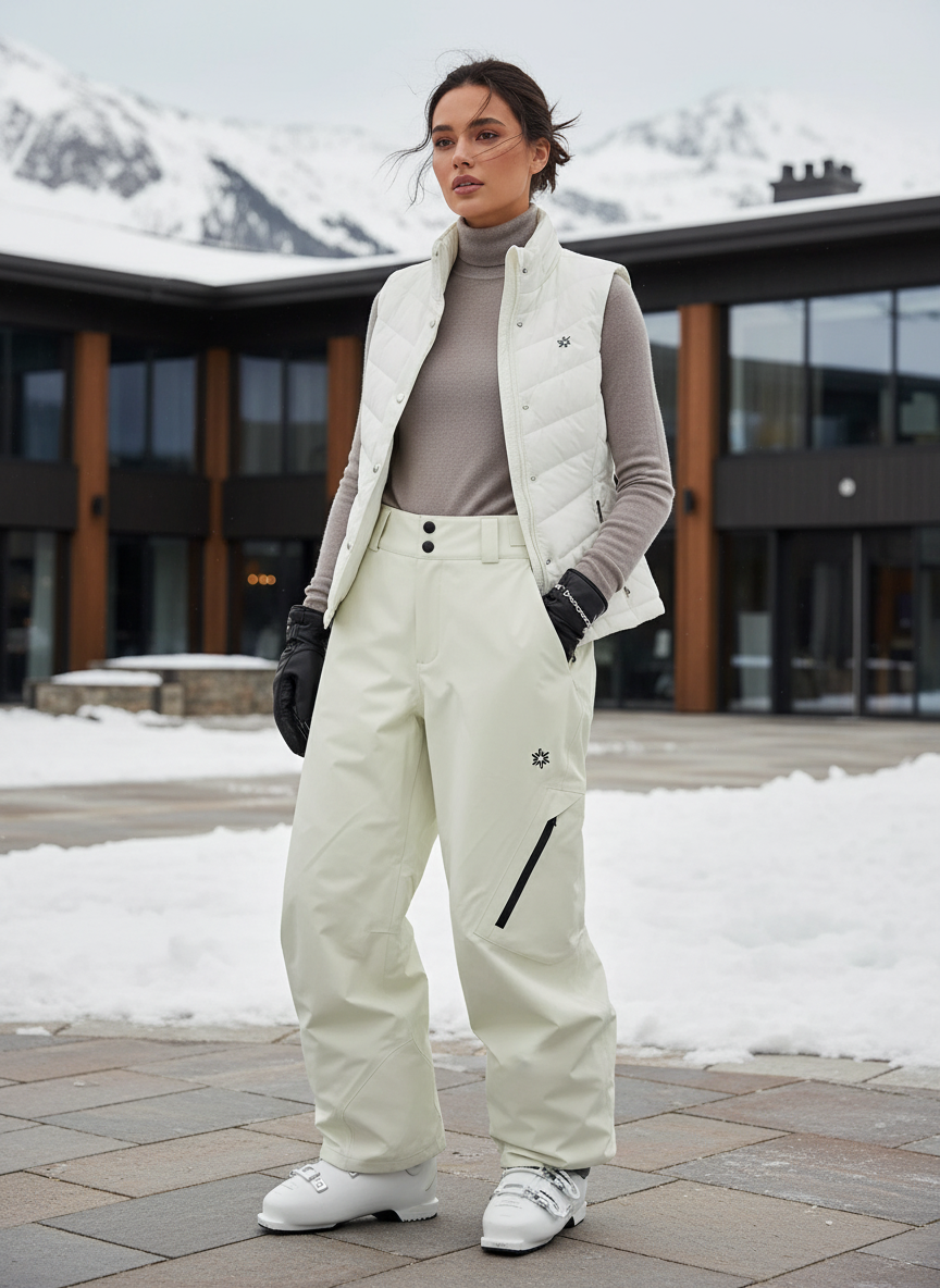 Pantalon De Ski Crème Ample Imperméable Femme - Blanc Polyester
