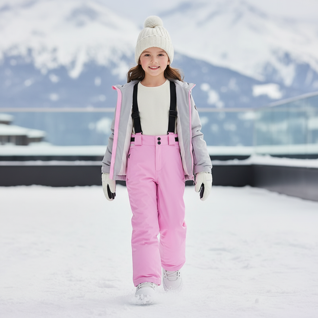 Pantalon De Ski Enfant Rose Imperméable Salopette Chaude - Polyester