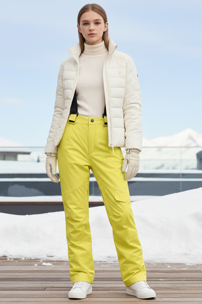Pantalon De Ski Jaune Citron Imperméable Bretelles Hiver - Polyester